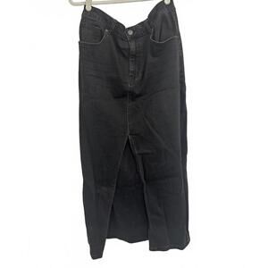 ASOS DESIGN Black Denim Midi Skirt with Front Slit